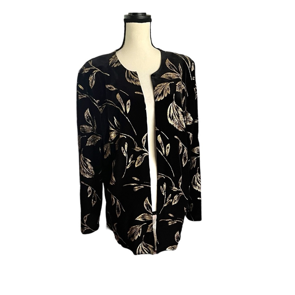 Vintage R&K Black Velvet with gold metallic Botanical style design Top SZ. 18W